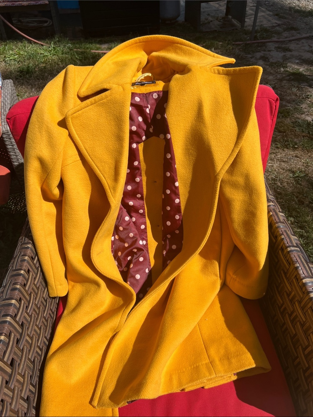 Sam Edelman Bright Yellow Trench Coat with Polka Dot Lining